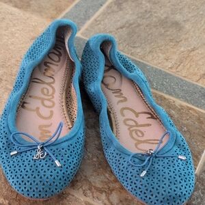 Sam Edelman Teal Perforated Flats